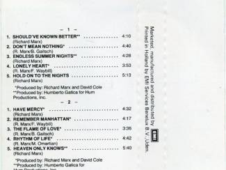 Cassettebandjes Richard Marx Richard Marx cassette 1987 10 nr's ZGAN