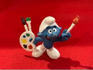 Poppetjes en Figuurtjes Schildersmurf met kwasten en palet. Hoogte 5 cm. Peyo Bully.