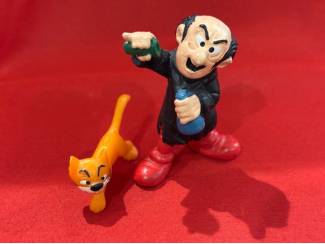 Poppetjes en Figuurtjes Gargamel 5,5 cm en kat Azrael 2 cm, Schleich 1978 Peyo smurfen