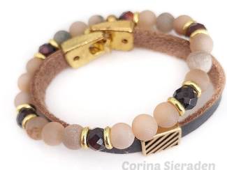 Armbanden Armbandenset van natuursteen en leer