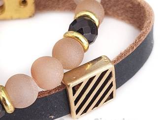Armbanden Armbandenset van natuursteen en leer