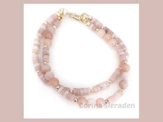 Armband van roze opaal en vergulde accenten