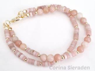 Armbanden Armband van roze opaal en vergulde accenten