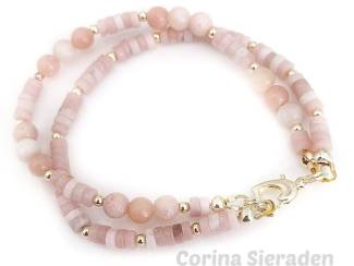 Armbanden Armband van roze opaal en vergulde accenten