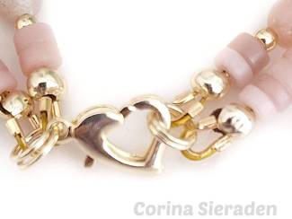 Armbanden Armband van roze opaal en vergulde accenten