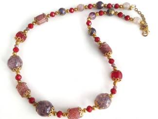 Ketting van natuursteen en lampwork glas