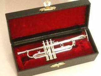 Instrumenten | Toebehoren Miniatuur trompet zilver met koffer