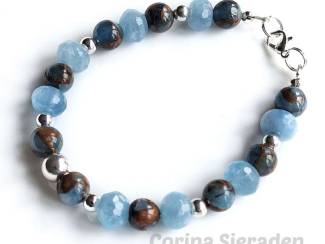 Armbanden Armband van aquamarijn, cloisonn&eacute; en sterling zilver heeft