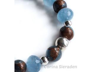Armbanden Armband van aquamarijn, cloisonn&eacute; en sterling zilver heeft