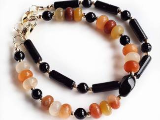Armbanden Armbandenset van jade, obsidiaan en vergulde accenten