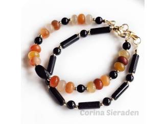 Armbanden Armbandenset van jade, obsidiaan en vergulde accenten