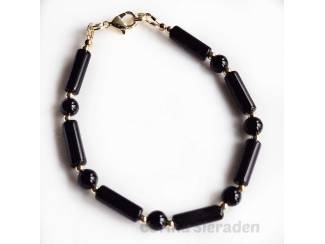 Armbanden Armbandenset van jade, obsidiaan en vergulde accenten