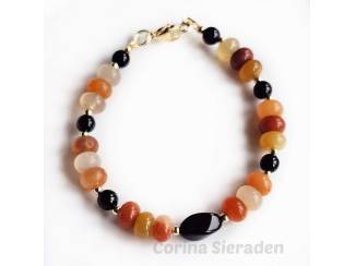 Armbanden Armbandenset van jade, obsidiaan en vergulde accenten