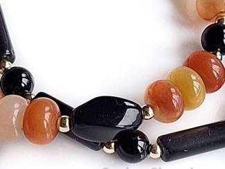 Armbanden Armbandenset van jade, obsidiaan en vergulde accenten