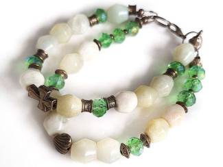 Armbanden Armband van jade, kristal en brons
