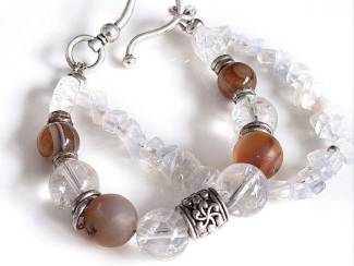 Armbanden Armband van bergkristal en agaat