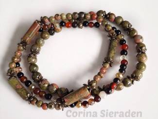 Armbanden Armbandenset van unakiet, agaat en brons