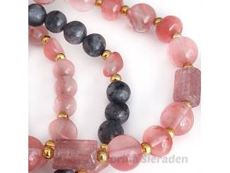 Armbanden Armbandenset van aardbeienkwarts en labradoriet