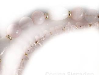 Armbanden Armband van rozenkwarts, jade en vergulde accenten