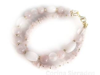 Armband van rozenkwarts, jade en vergulde accenten