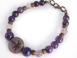 Armbanden Armband van amethist, fluoriet en brons AANBIEDING