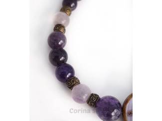 Armbanden Armband van amethist, fluoriet en brons AANBIEDING