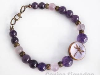 Armband van amethist, fluoriet en brons AANBIEDING