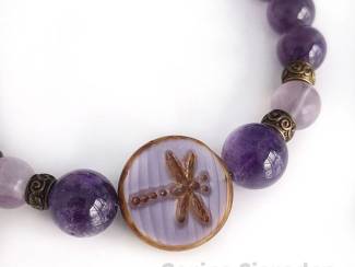 Armbanden Armband van amethist, fluoriet en brons AANBIEDING