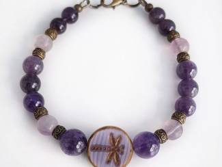 Armbanden Armband van amethist, fluoriet en brons AANBIEDING