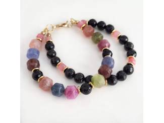 Armbanden Dubbele armband van toermalijn en messing
