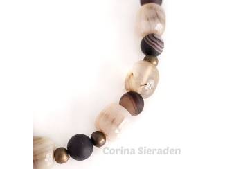 Armbanden Armband van jaspis, agaat en brons