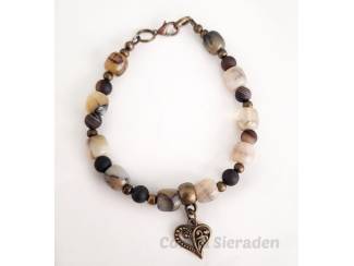 Armbanden Armband van jaspis, agaat en brons