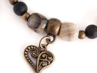 Armbanden Armband van jaspis, agaat en brons