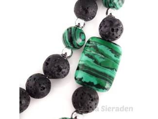 Armbanden Dubbele armband van malachiet, lavasteen en hematiet
