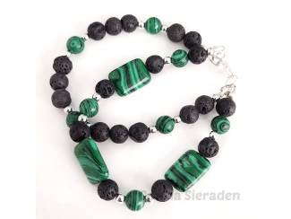Armbanden Dubbele armband van malachiet, lavasteen en hematiet