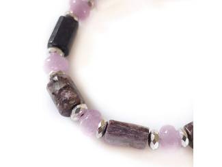 Armbanden Armband van charoiet, morganiet en hematiet