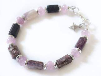 Armbanden Armband van charoiet, morganiet en hematiet