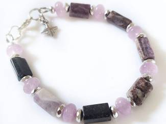 Armbanden Armband van charoiet, morganiet en hematiet