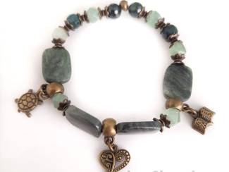 Armbanden Armbandenset 5-delig van mosagaat, aventurijn en brons