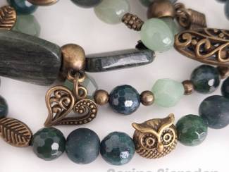 Armbanden Armbandenset 5-delig van mosagaat, aventurijn en brons
