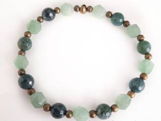 Armbanden Armbandenset 5-delig van mosagaat, aventurijn en brons
