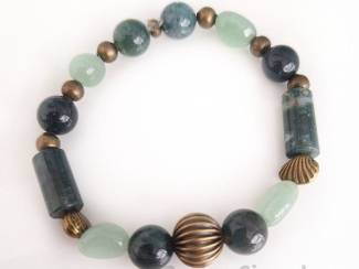 Armbanden Armbandenset 5-delig van mosagaat, aventurijn en brons