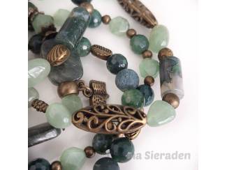 Armbanden Armbandenset 5-delig van mosagaat, aventurijn en brons