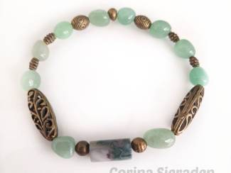Armbanden Armbandenset 5-delig van mosagaat, aventurijn en brons