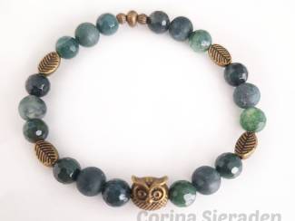 Armbanden Armbandenset 5-delig van mosagaat, aventurijn en brons