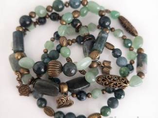 Armbanden Armbandenset 5-delig van mosagaat, aventurijn en brons
