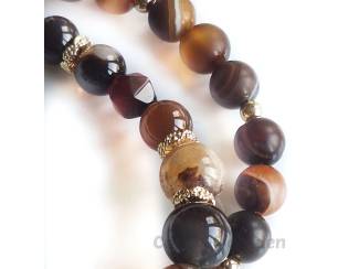 Armbanden Dubbele armband van striped agaat en vergulde accenten