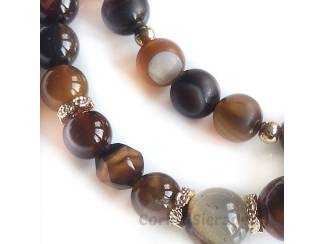 Armbanden Dubbele armband van striped agaat en vergulde accenten