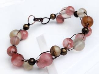 Wire wrapped armband van watermeloen kwarts  AANBIEDING