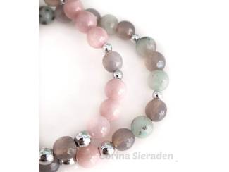 Armbanden Armbandenset van jade, agaat en verzilverde hematiet